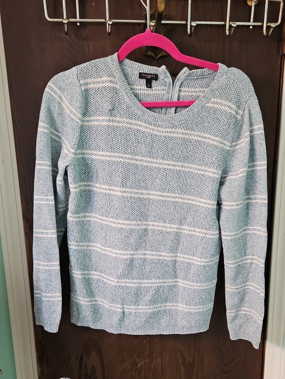 Talbots Light Blue and White Striped Crewneck Sweater
